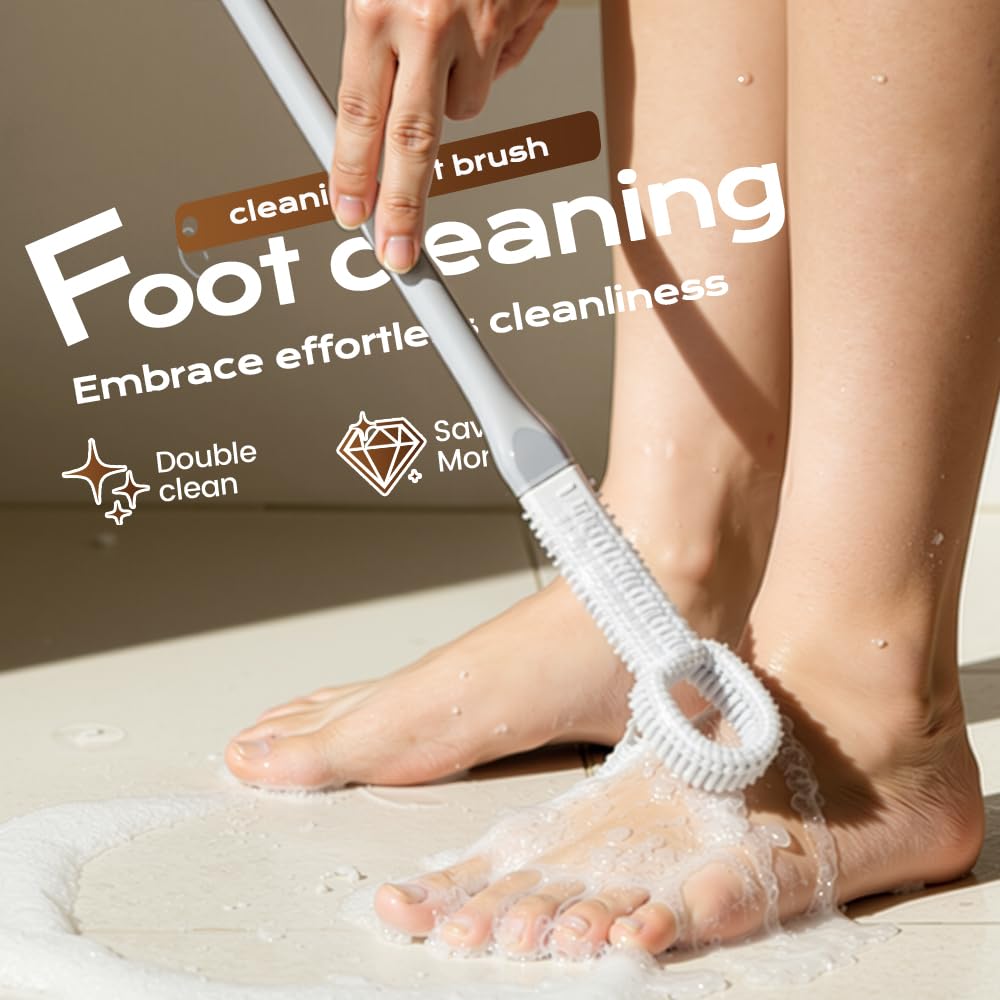 1 Set Toe Cleaning Brush with Long Handle, Soft Rubber Toe Cleaner, Foot Brush for Shower, Exfoliating Foot Scrubber for Seniors, Men, Women (Pink)