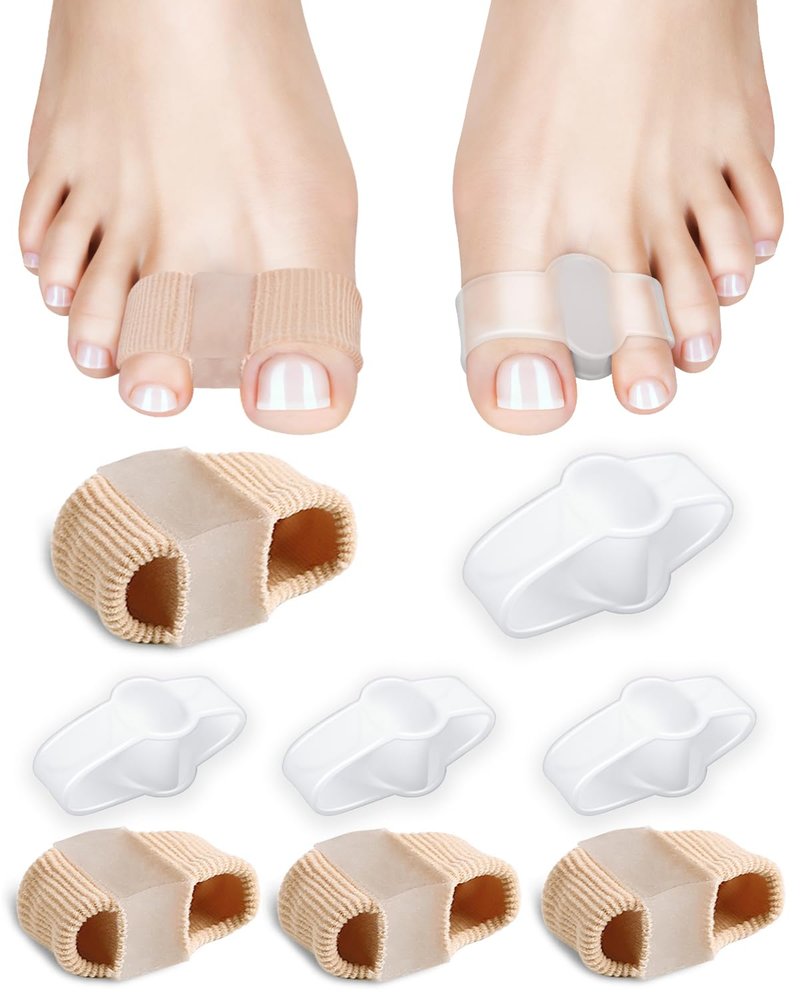PGRODE 8PC Bunion Toe Separators Gel Bunion Corrector Soft Big Toe Spacers for Feet Women Men Toe Correct, Elasticity Hammer Toe Straightener with 2 Loops (4 Nylon+4Gel)