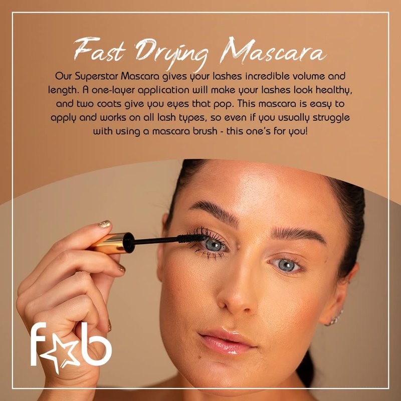 Fab Superstar Mascara - Waterproof Volumizing Mascara for Bold Length & Lift | Black, 10ml - Infused with Keratin & Biotin