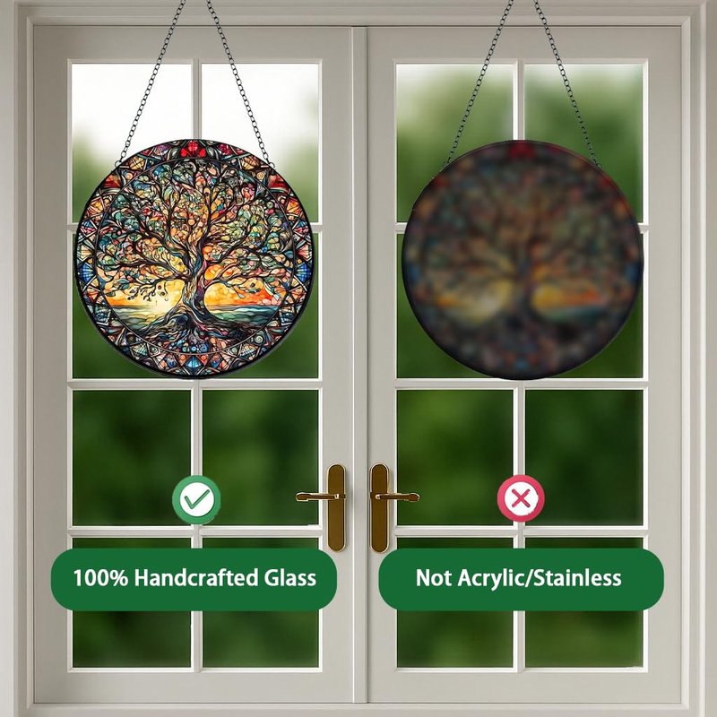 Tree of Life Suncatcher Indoor/Outdoor Stained Glass Window Hanging - Handmade Stained Glass Suncatchers for Windows Hanging - Decoration for Home Garden Christmas Party Wedding Housewarming Gifts