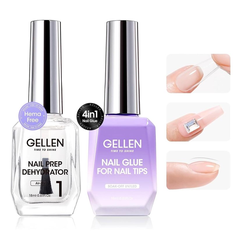 Gellen 18ML Nail Glue Gel - 4 in 1 Soak Off LED UV Adhesive for False & Acrylic Nails | Long-Lasting 28+ Days