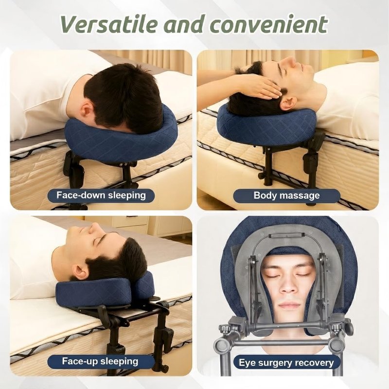 Skiennix Adjustable Massage Headrest - Portable Face Cradle for Home Use | Blue with Armrest & Breast Pillow