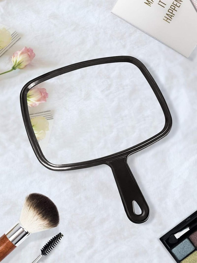 Handheld Salon Mirror - 12.4" L x 9" W Square Black Hairdressing Tool with Handle