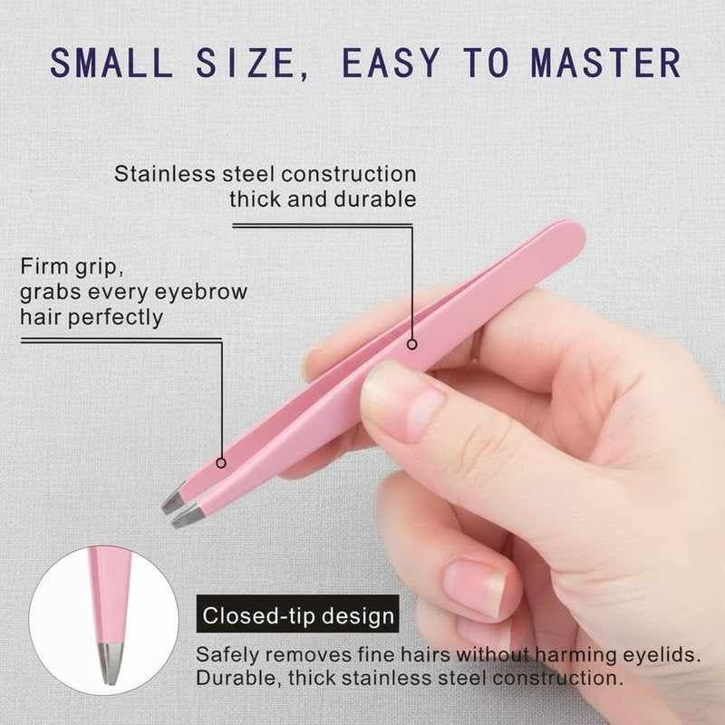 MIQUENYA 8 Pcs Eyebrow Kit, with Small Eyebrow Scissors with Comb,Eyebrow Razor Kit, Eyebrow Tweezers, Stainless Steel Nose Hair Scissors, Double-ended eyebrow Brush,Travel Size or Home, Gifts, Pink