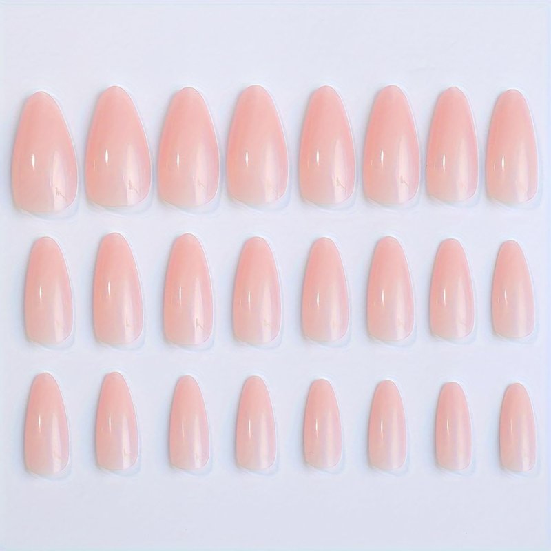 Nude Press-On Nails - Medium Almond Glossy French Tip Acrylic | 24 Pcs for Effortless Manicure