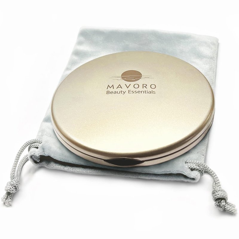 Mavoro Magnifying Compact Mirror - 1x/10x Magnification | 4" Double-Sided Travel Makeup Mirror in Champagne Gold