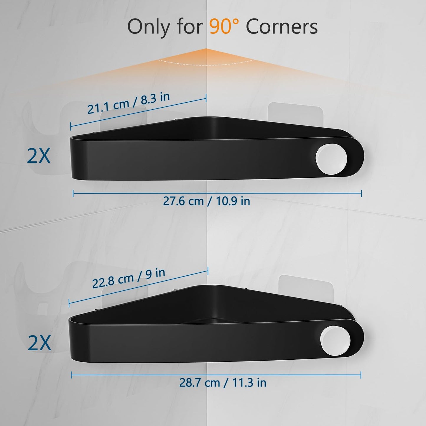 Sotfamily Plastic Shower Caddy Corner (for 90° Only), 4 Pack Adhesive Corner Shower Shelves for Smooth Wall Bathroom Organizers and Storage, Black