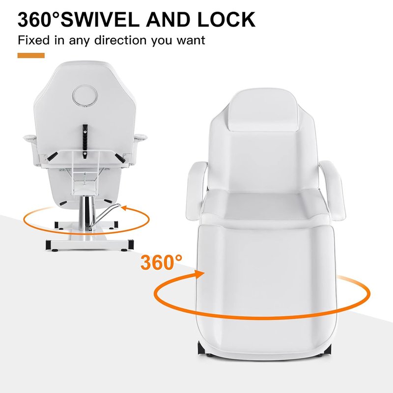 Hydraulic Facial Table - Adjustable Tattoo Chair & Massage Bed for Estheticians | White Salon Equipment