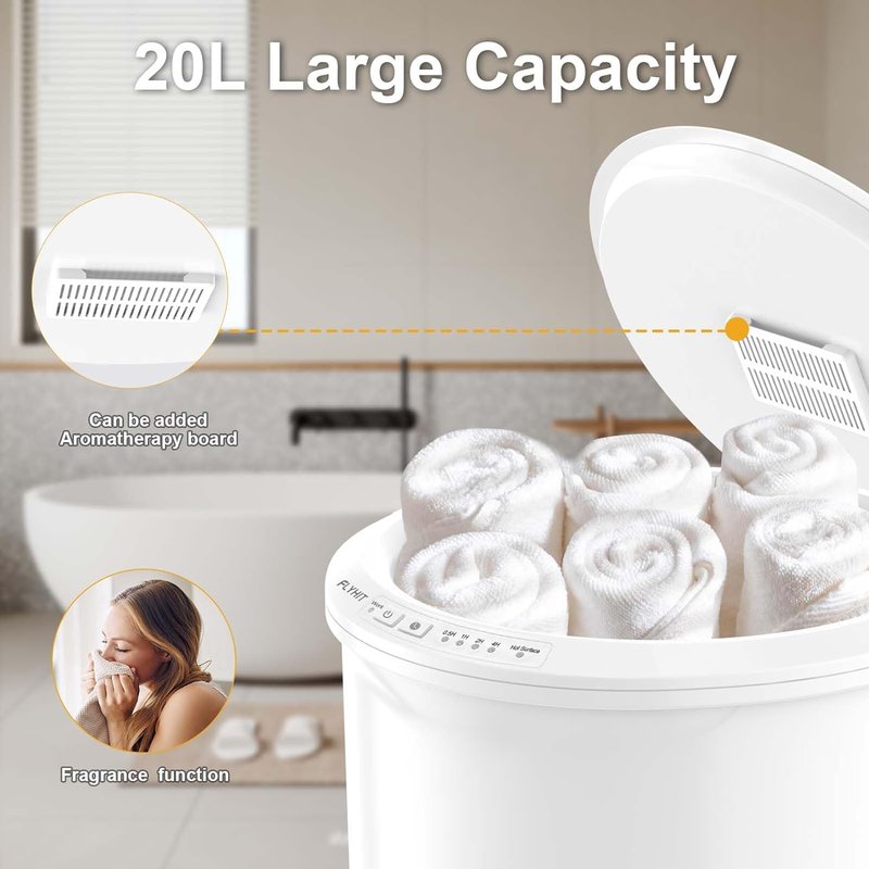 FLYHIT Large Towel Warmer - Heated Bucket with Wood Handle, Auto Shut Off | Fits Two 40"x70" Towels, White