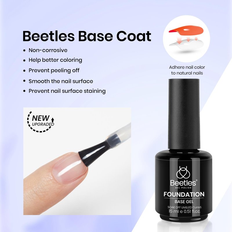 Beetles 3Pcs 15ml Builder Nails Gel with No Wipe Top Coat and Base Coat Set, Nail Extension Strengthening Nail for UV LED Lamp, Soak Off Gel Nail Polish for Nail Art