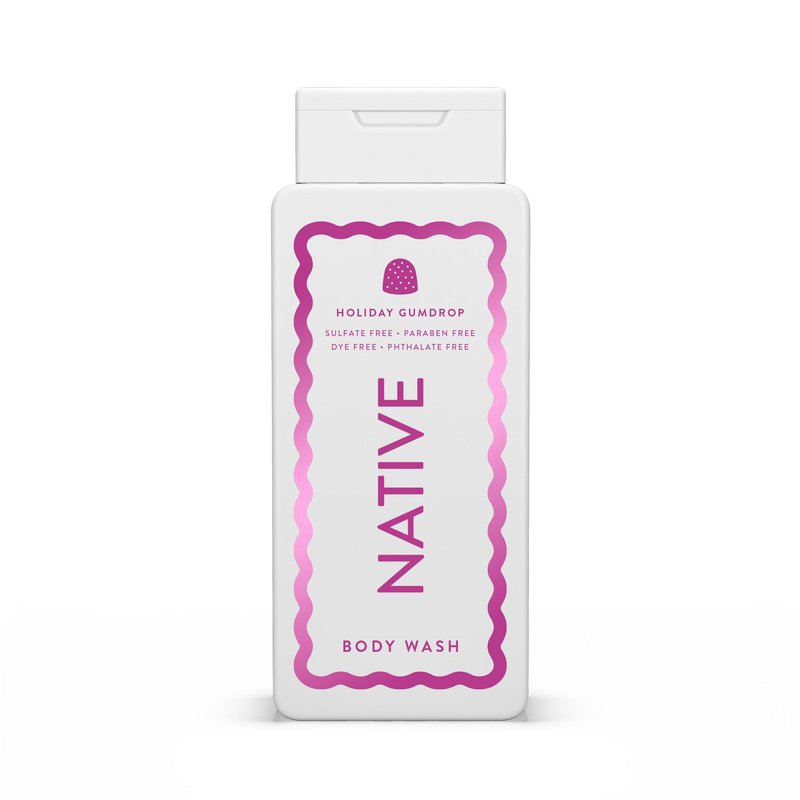 Native Body Wash, Holiday Edition, Holiday Gumdrop Scent, Contains Naturally Derived Ingredients | For Women & Men, Sulfate, Paraben, & Dye Free Leaving Skin Soft and Hydrated | 18 oz