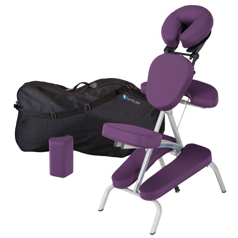 EarthLite Portable Massage Chair Package Vortex - Portable, Compact, Strong and Lightweight incl. Carry Case, Sternum Pad & Strap (15lbs), Amethyst
