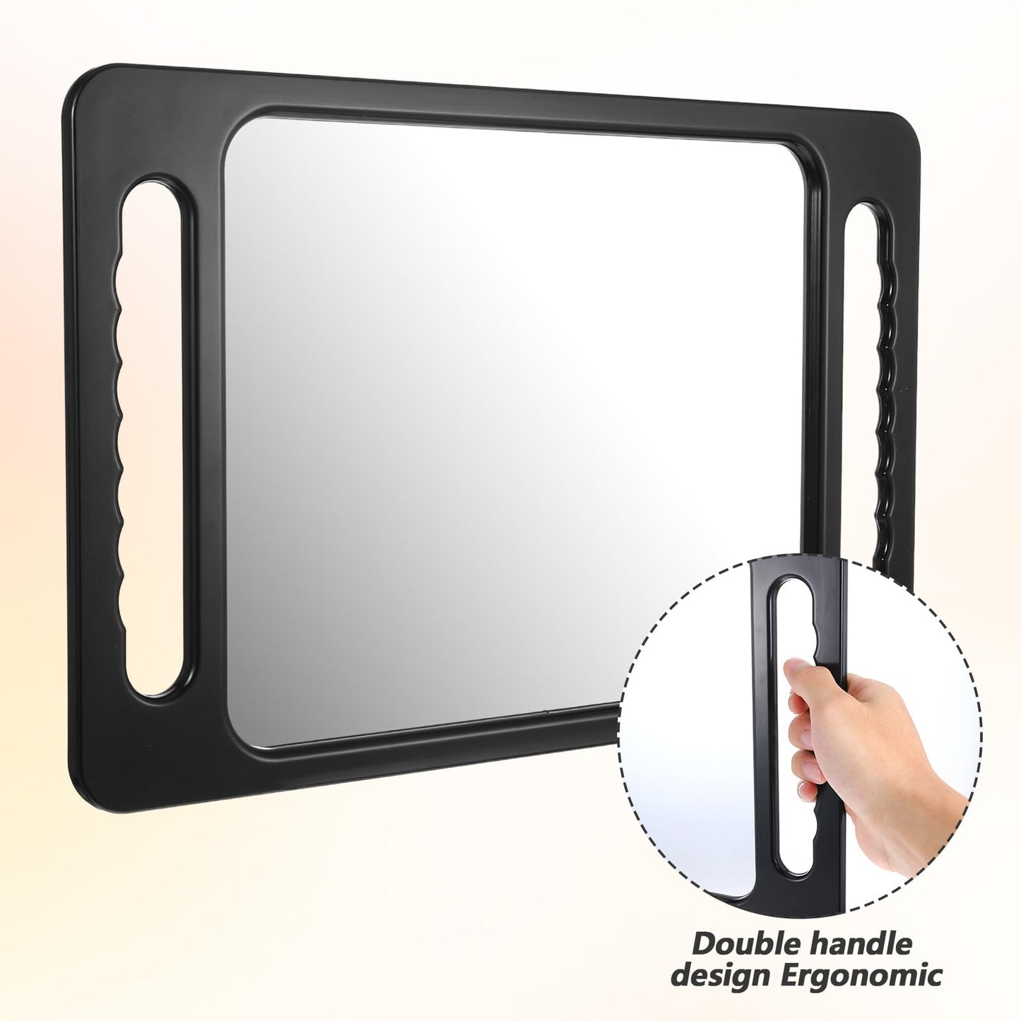 Wanmu Professional Extra Large Hand Mirror with Handle, 16"x10" Drop-Proof Hand Mirror with Double Handle Large Rectangular Handheld Mirrors for Salons, Beauty Salons, Barbers, Salon Hair Mirrors