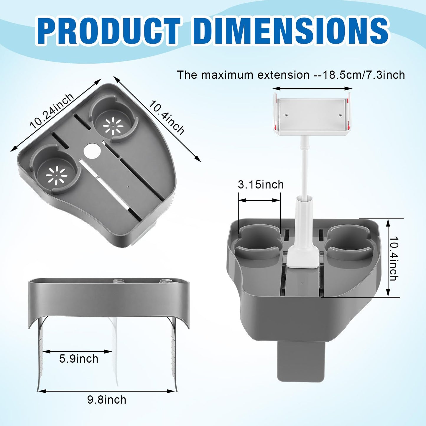 Klyyo Clyro Hot Tub Table Tray with Adjustable Phone Holder 2 Cup Holders, Fits 5.9-9.8", 3 in 1 Hot Tub Accessories for Aboveground Outdoor Inflatable Pool Drinks Snacks Spa Gift for Women Mom Adults