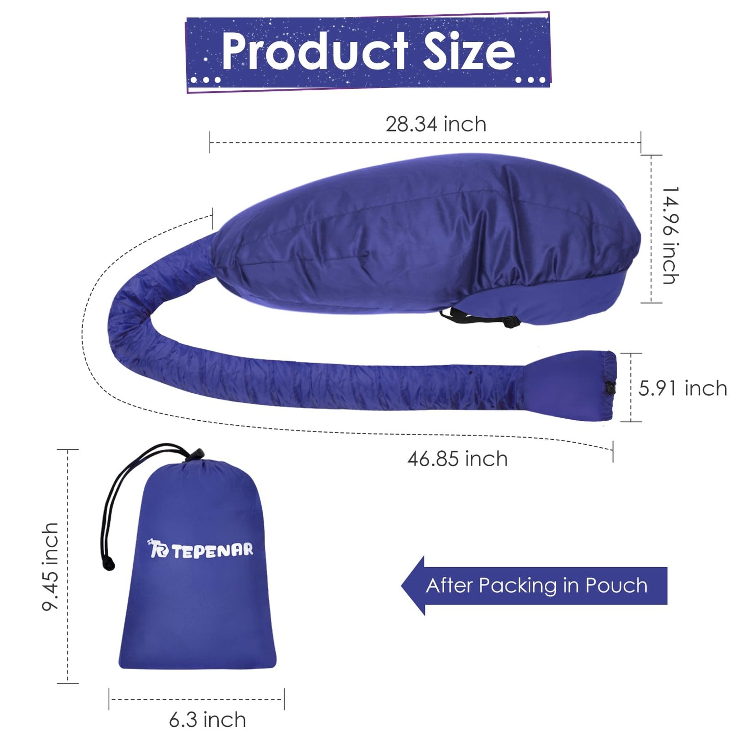 TEPENAR Hair Dryer Bonnet Attachment: Upgraded Extra Large Hooded Dryer Adjustable Hair Dryer Caps - Easy to Use for Natural Curly Textured Hair Care Styling Fast Drying - Dark Blue