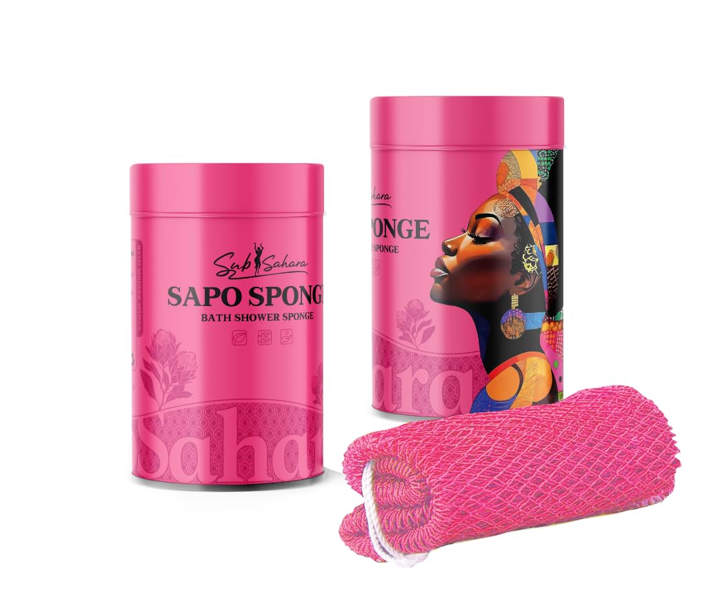 SubSahara African Net Sponge Authentic - 1 Pieces Gentle Exfoliation Scrubber for All Skin Types, Bath Sponge with Knots, Travel Portable (Rose Red)