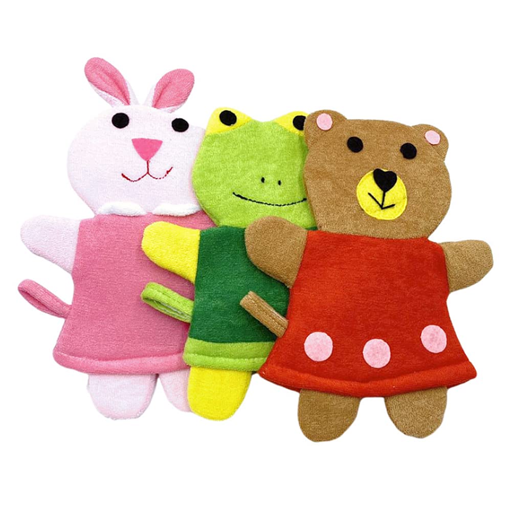 HSENCHO Bath Sponge Cute Animal Shower Bathing Mitt Loofah Soft Wash Sponge Body Scrub (3PCS)
