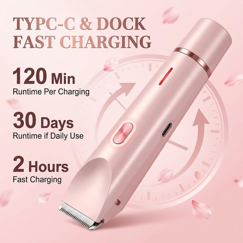 Bikini Trimmer for Women-2 in 1 Dual Head Bikini Shaver & Body Shaver,IPX7 Cordless & Waterproof Electric Shaver Wet & Dry Use,Painless Hair Removal,Ceramic Blade, Ultra Low Silent(Pink)