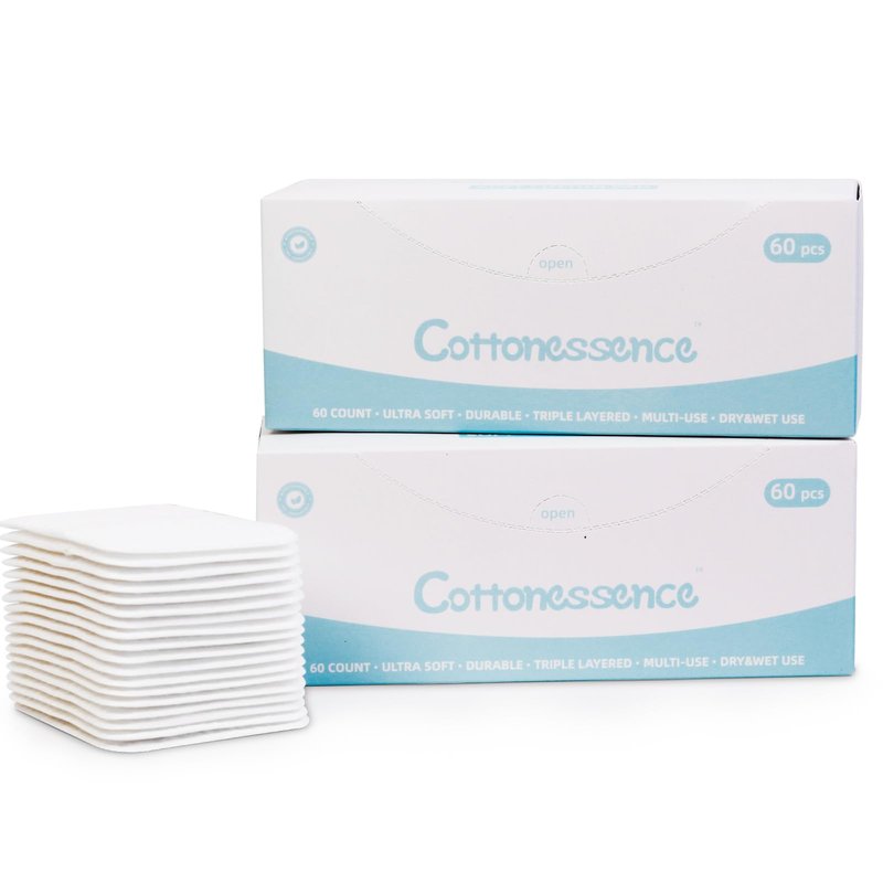 Premium Exfoliating Cotton Pads (120 Count) - 100% Cotton, Extra-Soft and Lint-Free, Durable Squares for Facial, Lip, and Eye Makeup Removal