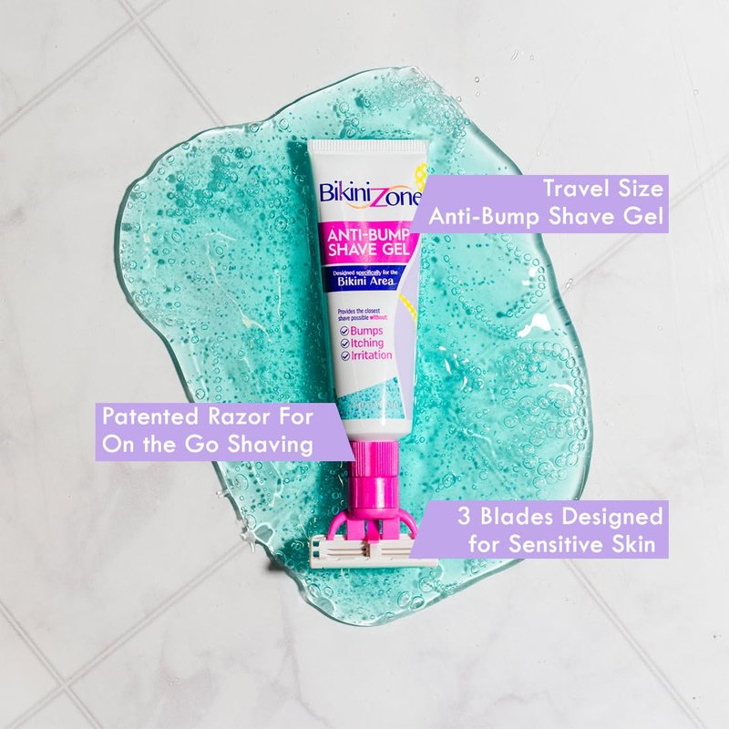 Bikini Zone Flow All-in-One Travel Razor with 1 oz Anti-Bump Shave Gel, 3-Blade Disposable Razor for Bikini & Sensitive Areas