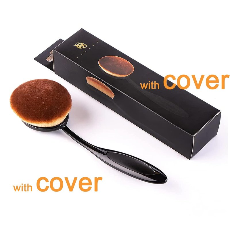 Oval Foundation Brush - Large Soft Bristles for Liquid, Cream & Powder | Dense Kabuki Makeup Brush with Cover (Black)