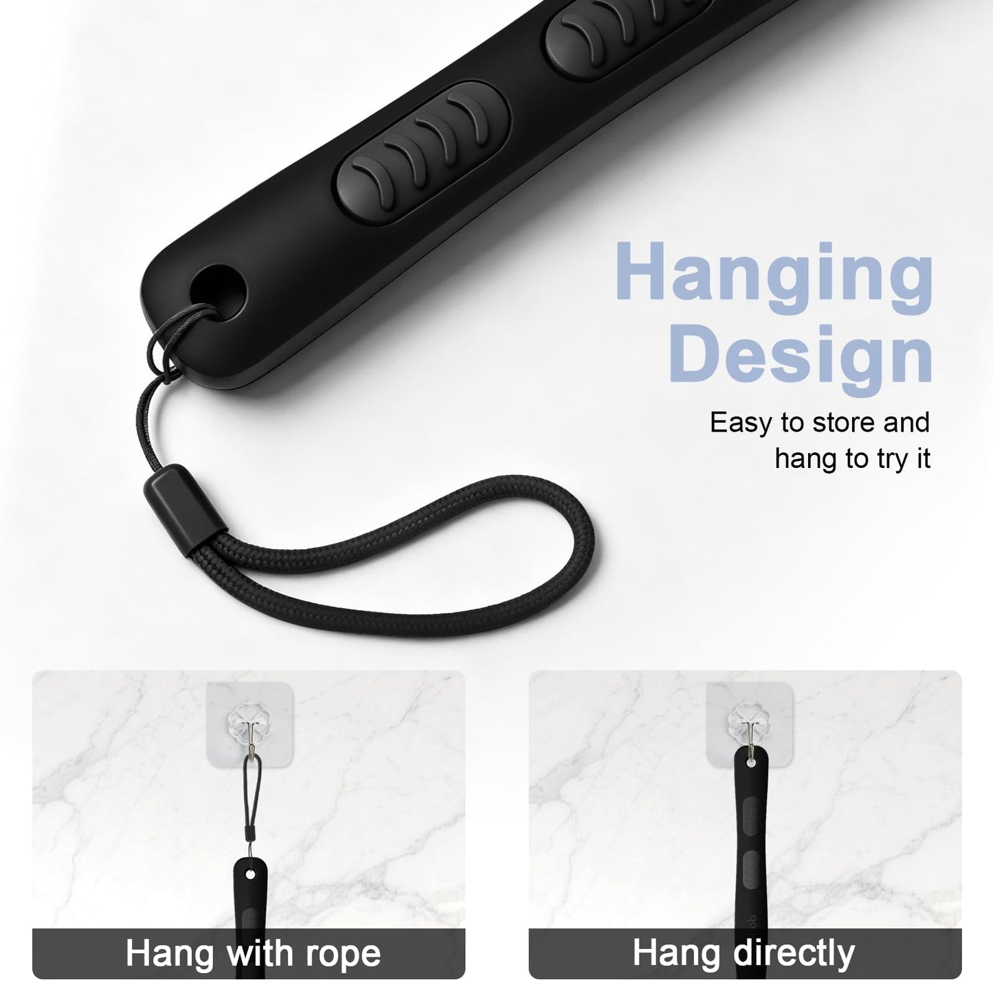 Back Scrubber for Shower with Long Handle, Exfoliating Bath Brush for Body - Double Sided Bristles (Stiff & Soft), Anti-Slip Grip, Lightweight - Gift for Seniors, Includes Lanyard & Hook,Black