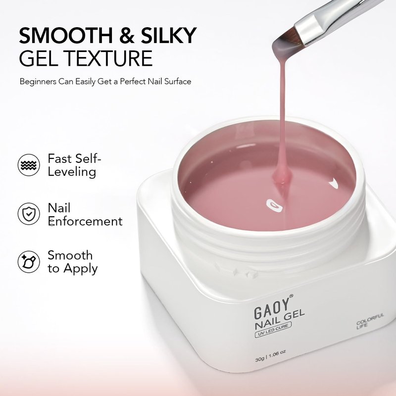 GAOY 4-in-1 Colored Builder Base Gel - 30g Nude Pink Natural Jelly for Long-Lasting Nails | Soak Off UV Cure
