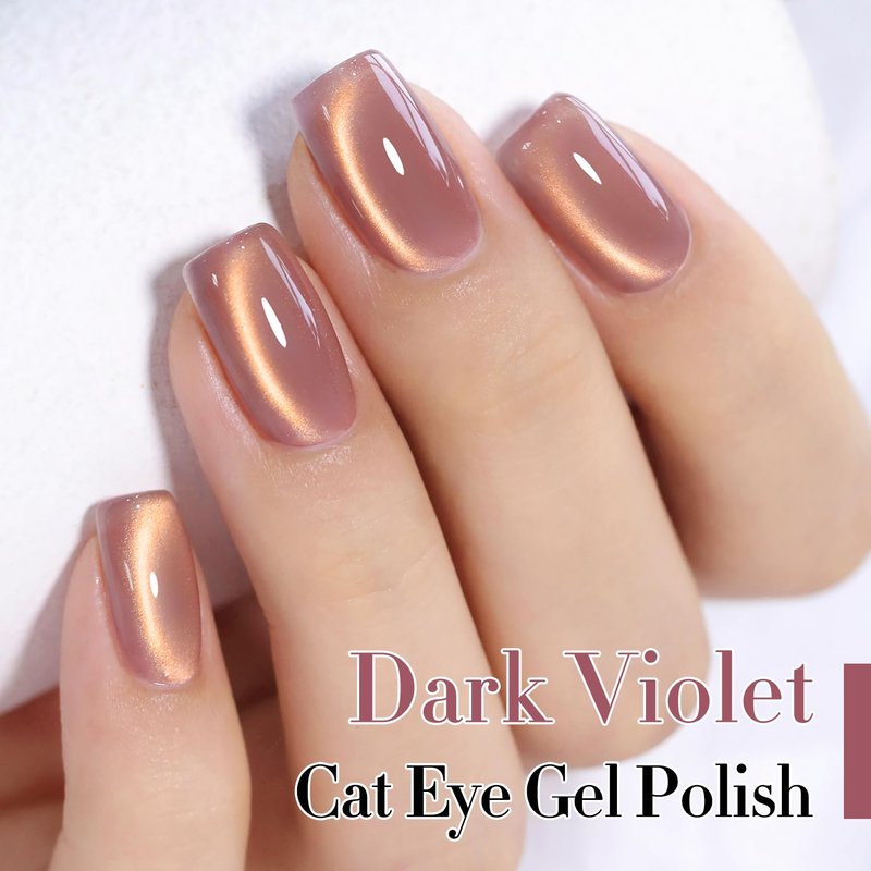 Double Rhythm Cat Eye Gel Polish - 15ML Holographic Glitter in Golden Violet | Soak Off Magnetic Nail Art