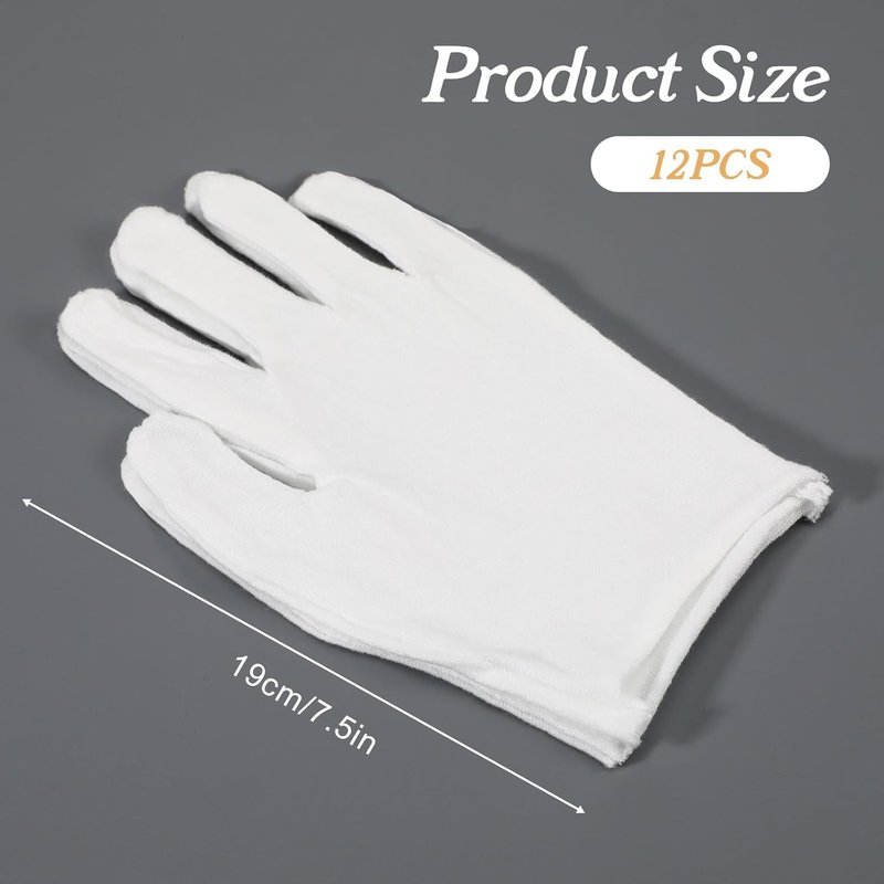 Skiennix 12 Pair White Cotton Gloves - Moisturizing Gloves for Dry Hands | Eczema & Spa Use