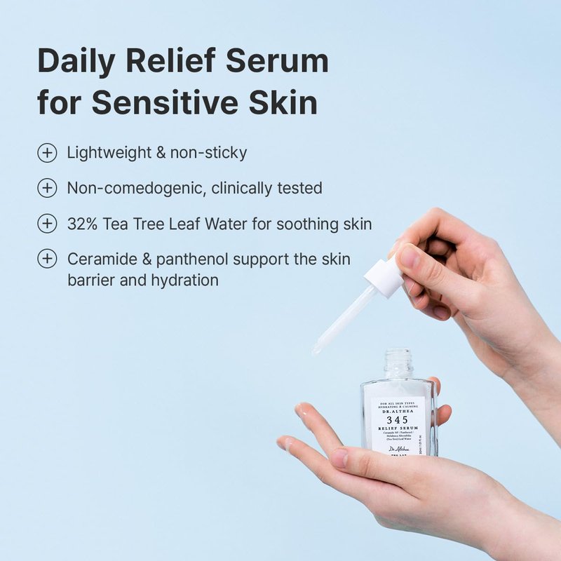 Dr.Althea 345 Relief Serum | Daily Hydrating Face Serum for Dry, Irritated Skin | Soothing Redness & Post-Acne Care, Non-comedogenic | Korean Vegan Skincare, 1.01 Fl Oz