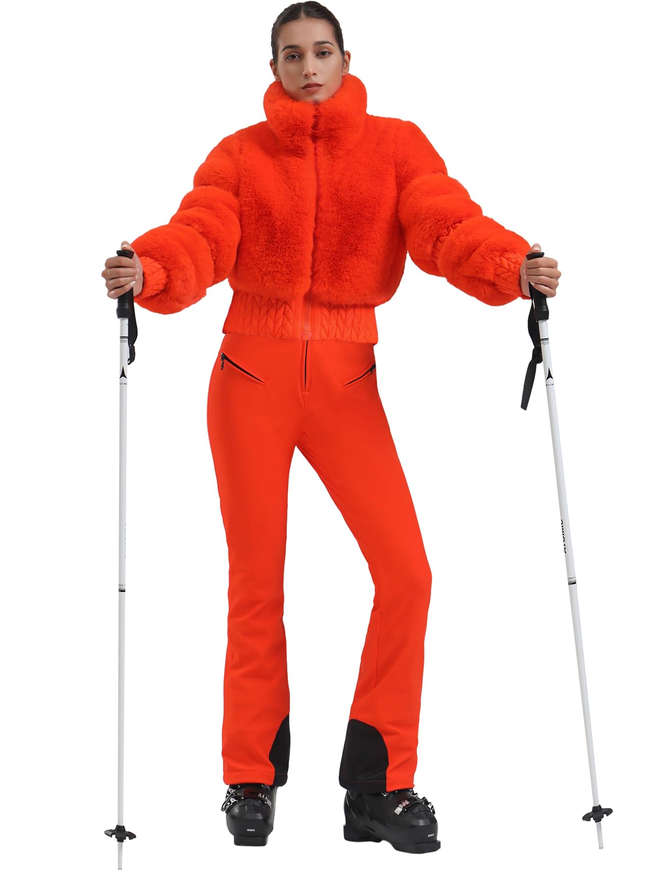 GSOU SNOW Women Ski Jacket Faux Fur Snowboard Coat Snow Cropped Jacket Winter Outdoor Warm