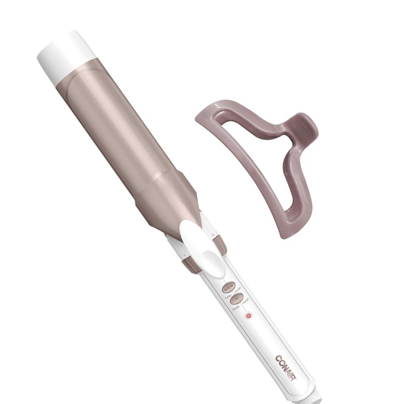 Conair Double Ceramic 1 ½-Inch Curling Iron with Claw Clip, 1 ½-Inch Barrel Creates Soft Waves, Hair Waver for Use on Medium & Long Hair, White/Rose Gold