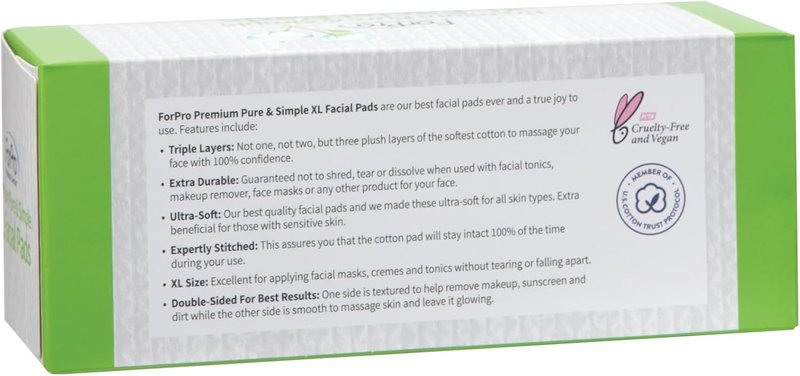 ForPro XL Facial Pads - Triple Layered Ultra Soft Disposable Makeup Remover | 100% Vegan, 60-Count