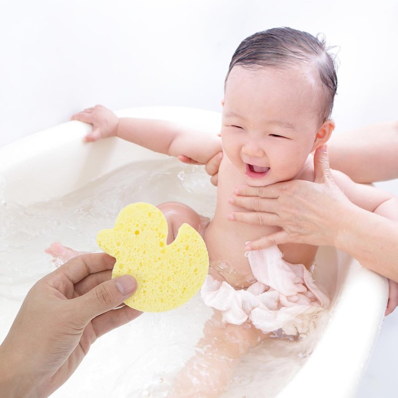 minkissy Cute Bath Sponge for Newborns Soft Yellow Duck Bathing Sponges for Kids, Baby Cartoon Bath Sponge Gentle Exfoliating Bath Supplies