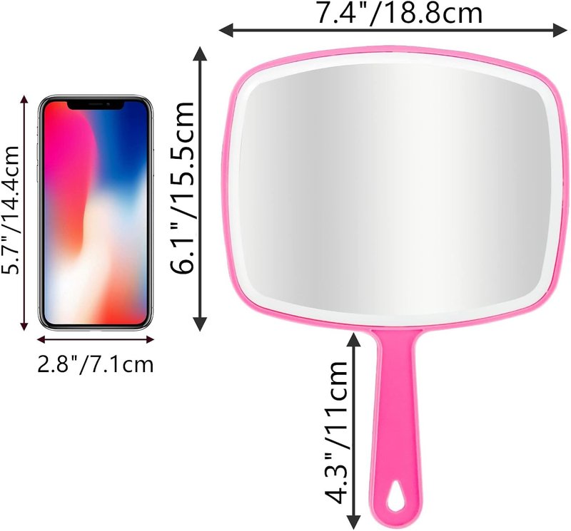 DVHOK Handheld Mirror, Portable Hand Mirror with Hanging Hole in Handle, Pink 10.4" L x 7.4" W