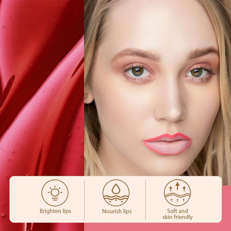 JUAAZIN Matte Lip Stain Peel Off Lip liner with Tweezer, Pinkish Red Peel Off Lip Stain, Long Lasting Waterproof Lipstick Lip Gloss Tattoo, Transfer-proof for All Skin Types, 0.12 fl oz 06#