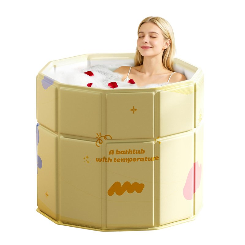 HLCZLUZ Portable Bathtub, Hot Ice Bath Tub Inflation-free, Shower Bathroom SPA Soaking Tub, Collapsible Bathtub No Installation for Home & Outdoor (Warm Yellow, 27.55"L x 27.55"W x 27.55"H)