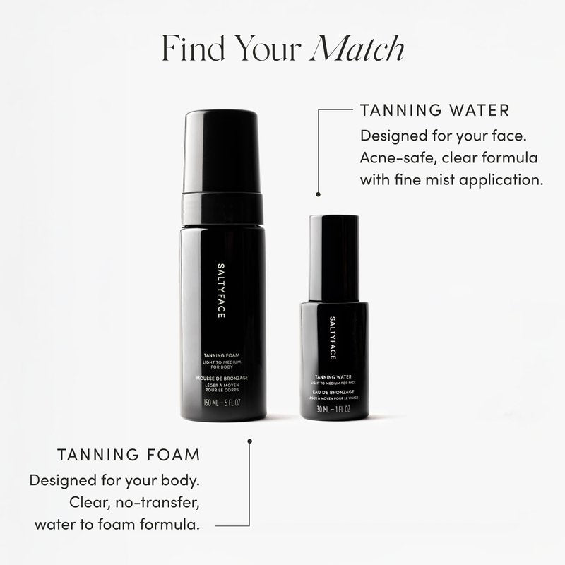 SALTYFACE - Tanning Water (Light to Medium) - Self Tanner for Face, Neck, Ears, Chest - No Color Transfer - Oil Free, Fragrance Free - Streak-Free, Non-Clogging - Vegan Skin Care - 1 FL OZ (30 ML)