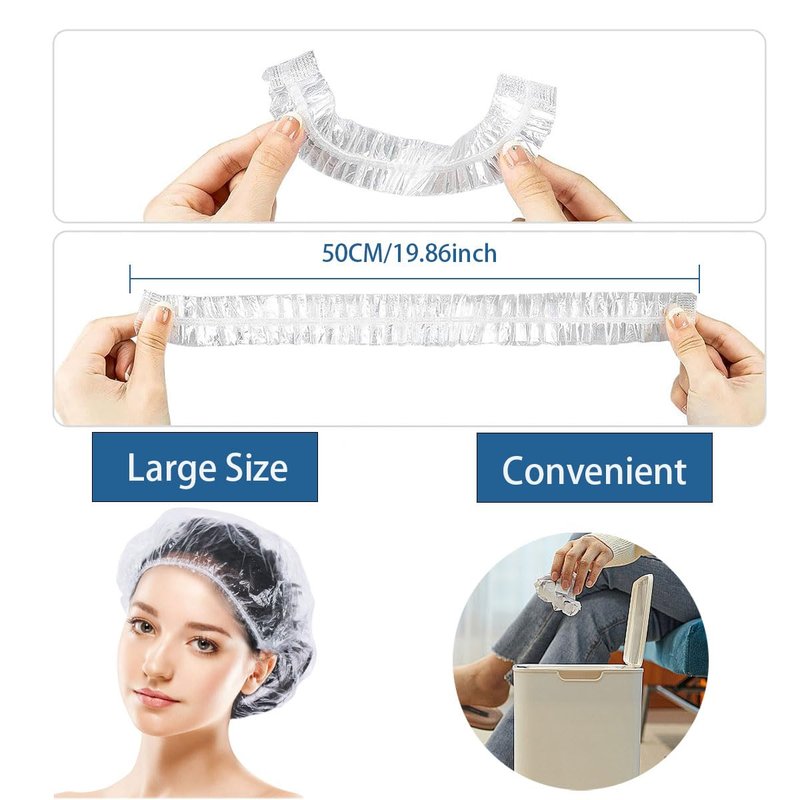 Disposable Shower Caps -100 pcs Waterproof Plastic Shower Caps, Women's Disposable Plastic Clear Shower Caps, Suitable for Hair Care, Spa Salons, Travel, Portable Multi-Purpose Plastic Hair Caps(20")