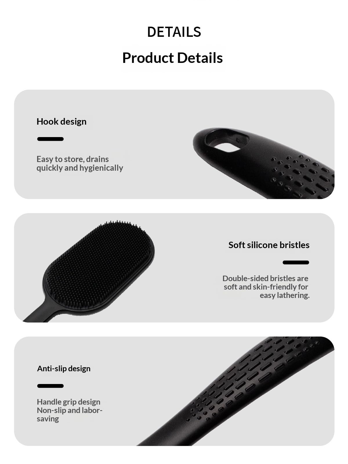 HOKLNUSE Silicone Body Scrubber Dual Sided Back Scrubber Shower Exfoliating Body Brush with Ergonomic Handle and Hook