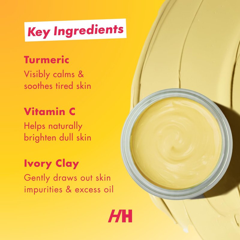 Handmade Heroes Vitamin C Turmeric Clay Mask – Facial Treatment Mask for Brightening Dark Spots, Detoxifying & Radiance – Deep Pore Cleansing for Dull, Uneven Skin