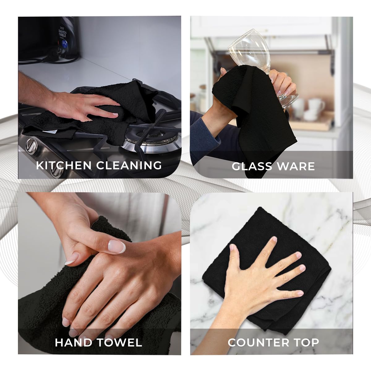 Avalon Towels Wash Cloths for Showering 24 Pack Face Towels 100% Cotton Black Washcloths 12x12 Wash Rags, Facial Towel, Fingertip Towel,Bath Rags