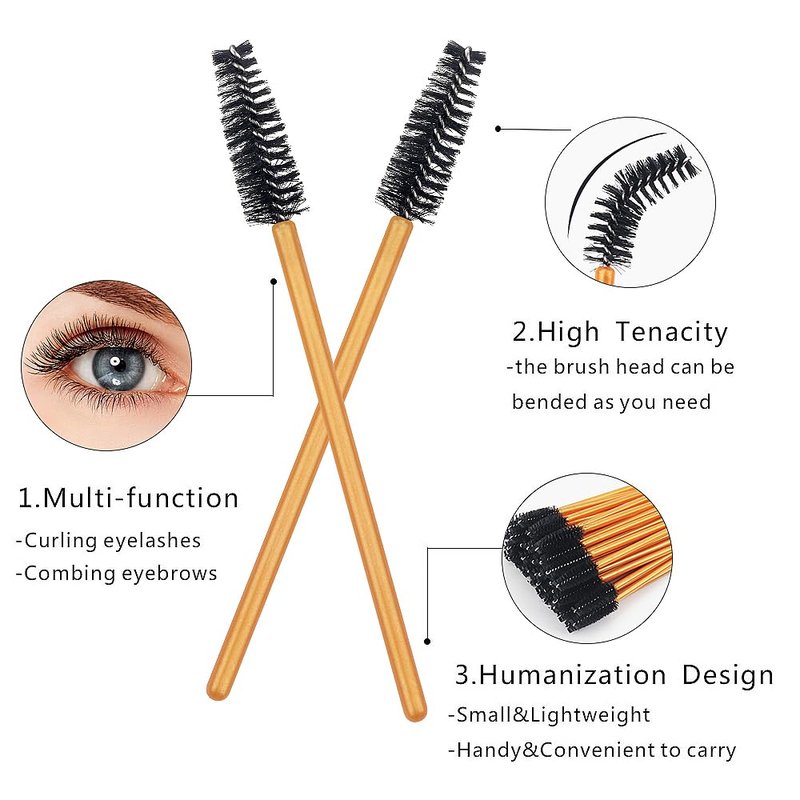 300 Pack Mascara Wands Disposable Eye Lash Brushes Eyebrow Brush Applicator for Eyelash Extensions Makeup Brush Applicator Tools, Gold/Black