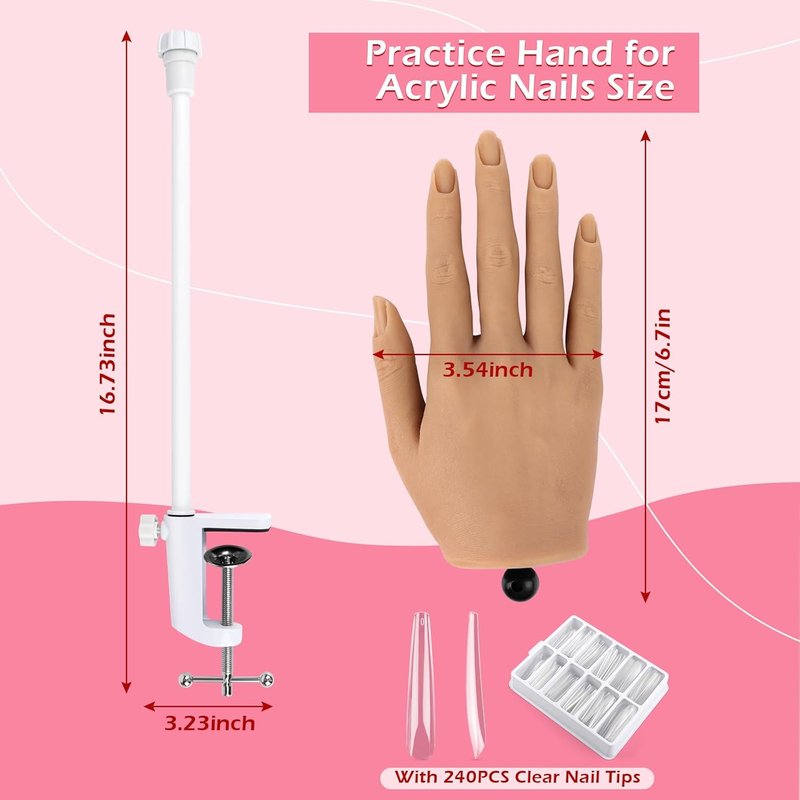 Acrylic Nail Practice Hand - Flexible Silicone Mannequin with Realistic Fingers | Ideal for Beginners
