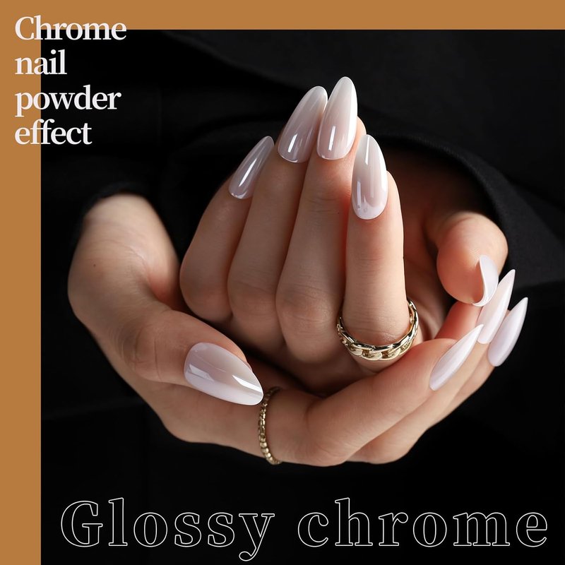 Almond Press On Nails - Cat Eye Glossy French Tip Set | 6 Iridescent Colors for Salon Quality Manicure
