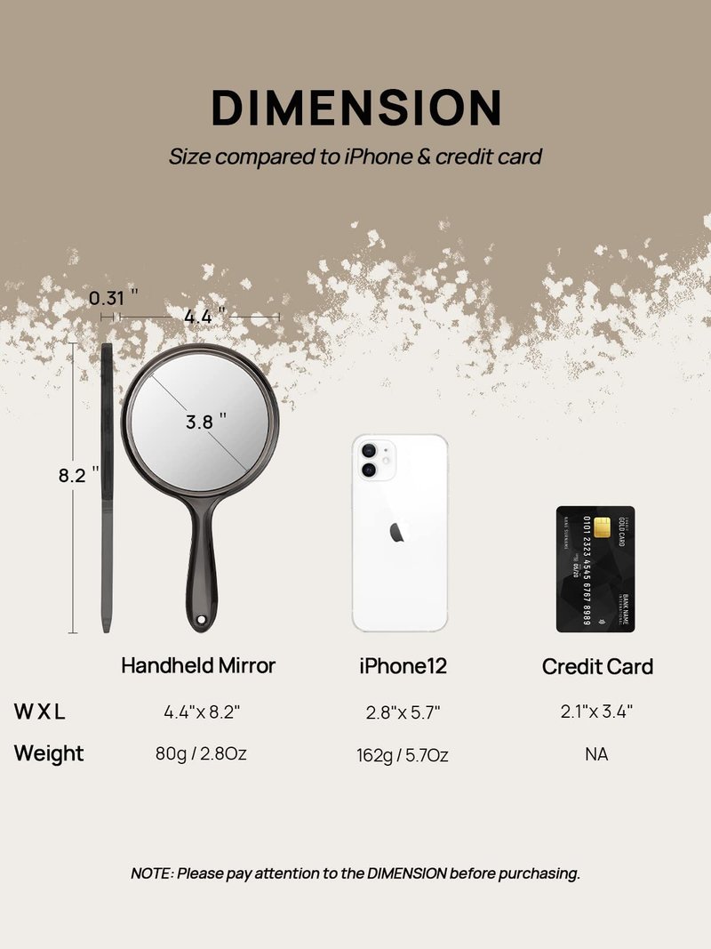 OMIRO Hand Mirror, Double-Sided Handheld Mirror 1X/3X Magnifying Mirror with Handle, Set of 3 (Transparent Black)