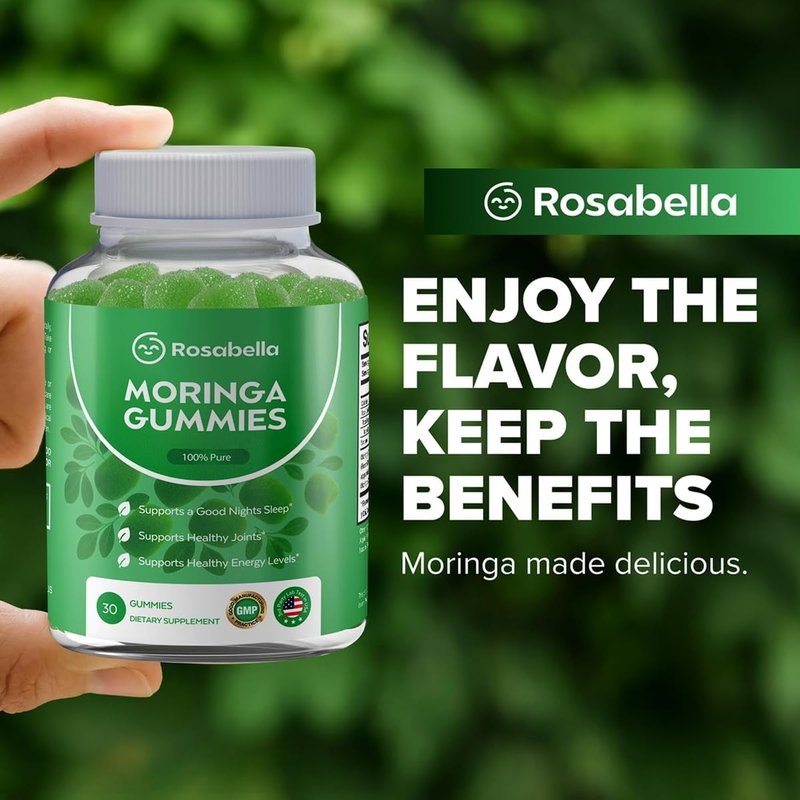 Rosabella Moringa Gummies – Moringa Leaf Extract 1000mg Equivalent Per Serving – Natural Energy & Balance – Non-GMO, Gluten-Free Superfood Gummies for Women & Men – 60 Count (60 Count (Pack of 2))