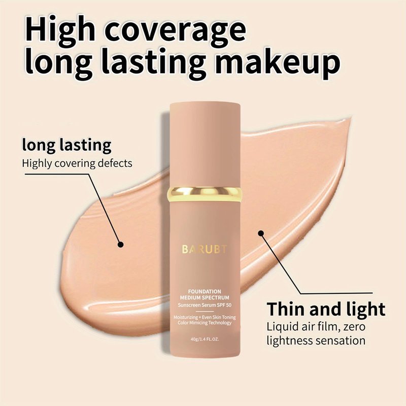 BARUBT 4 in 1 Color Changing Foundation - Medium Spectrum, Evening Skin Tone, Long-Lasting & Waterproof Hydrating Concealer with Medium to Full Coverage, Lightweight Flawless Finish Makeup
