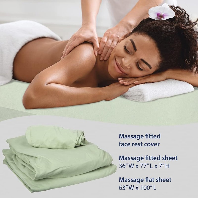 ForPro Professional Collection Premium Microfiber 3-Piece Massage Sheet Set, Sage, Ultra-Light, Stain, and Wrinkle-Resistant, Includes Flat, Fitted Sheet and Massage Face Rest Cover