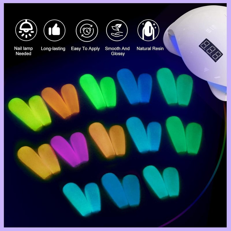 SAVILAND Glow in The Dark Gel Nail Polish Set | 12 Luminous Neon Colors for DIY Nail Art